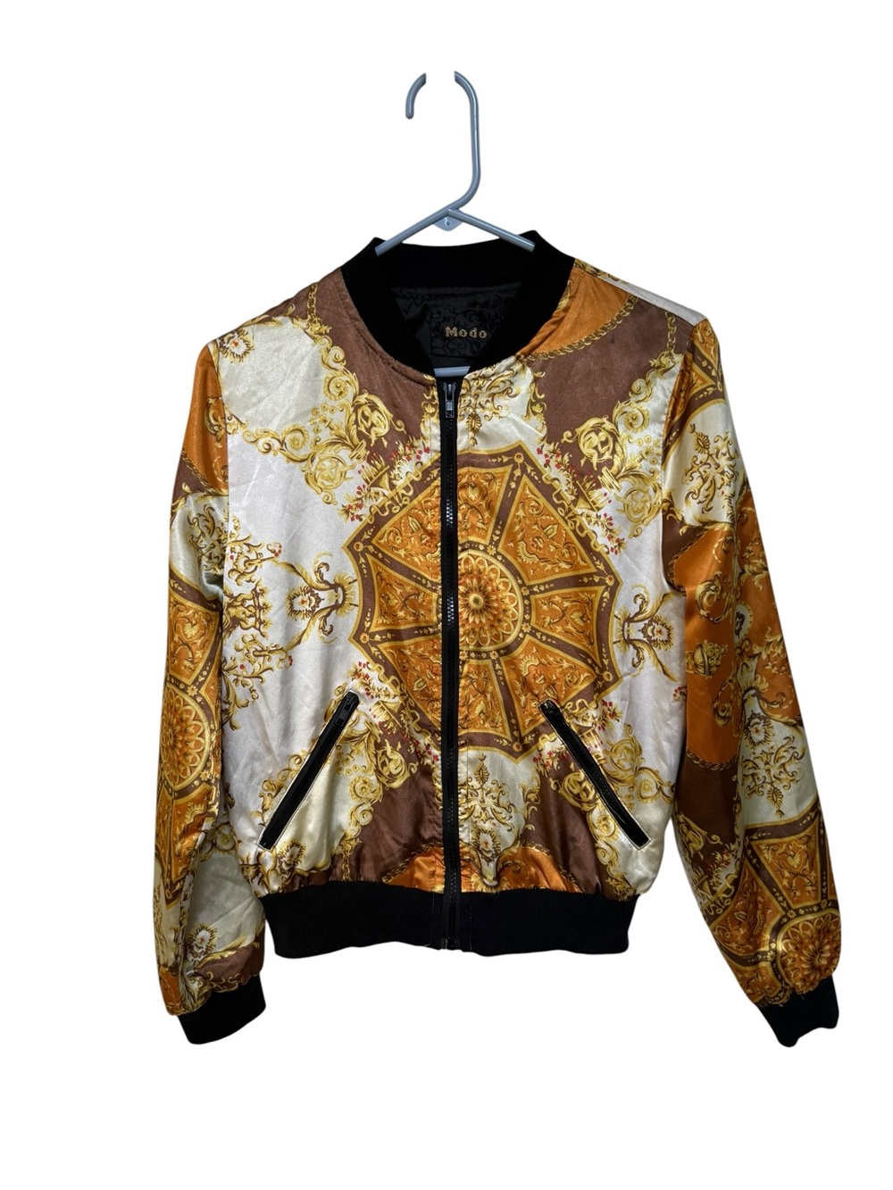 VINTAGE Modo Women's Gold & Brown Baroque Bomber Jacket